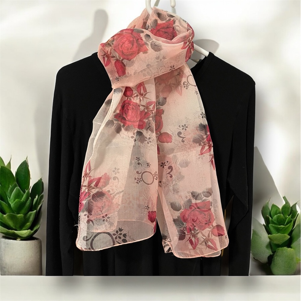 Pink floral Organza Scarf